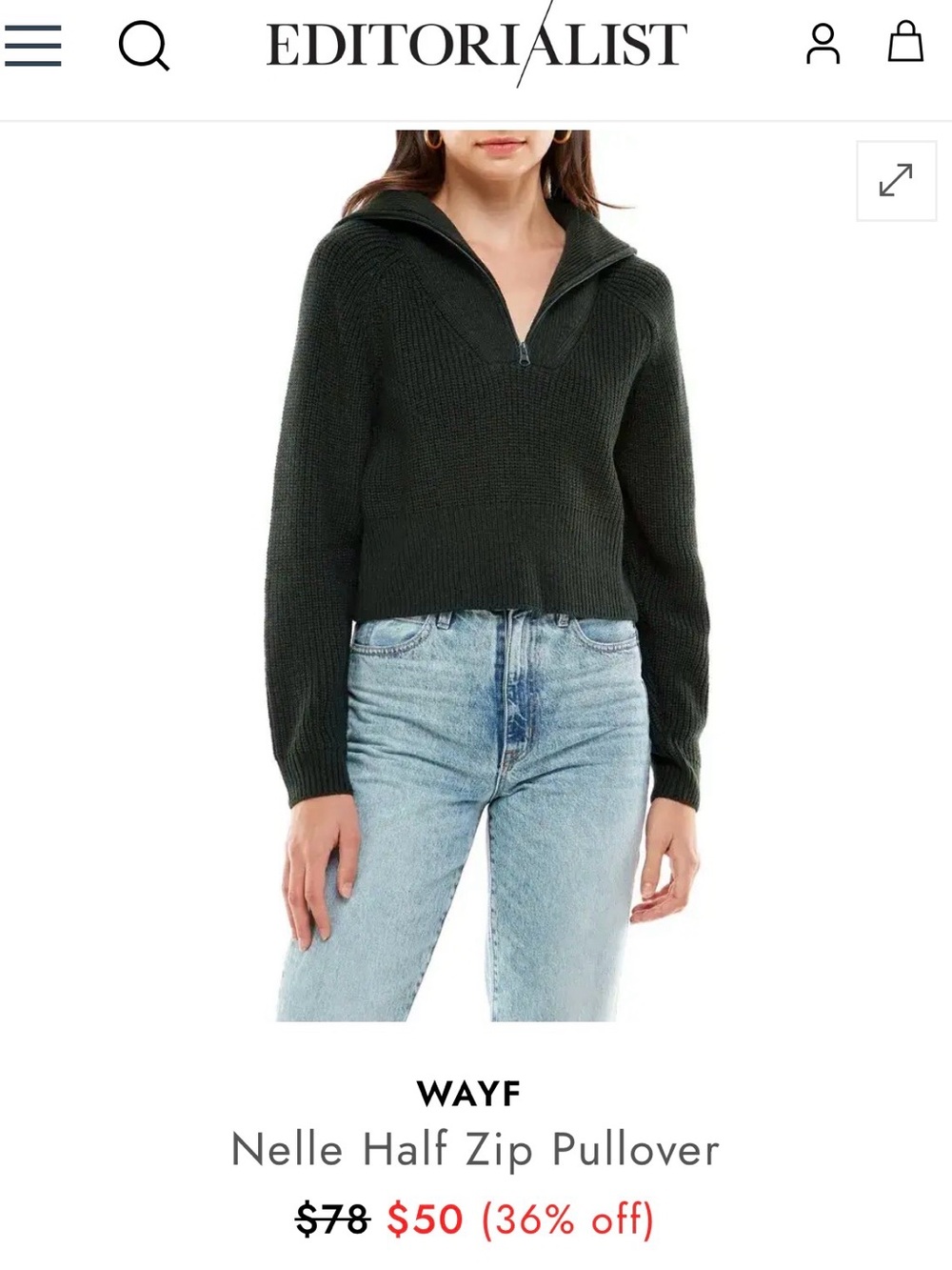 Wayf Nelle Half-Zip Pullover Sweater in Dark Green